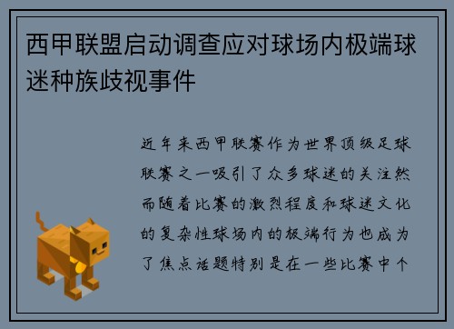西甲联盟启动调查应对球场内极端球迷种族歧视事件 西甲联盟启动调查应对球场内极端球迷种族歧视事件